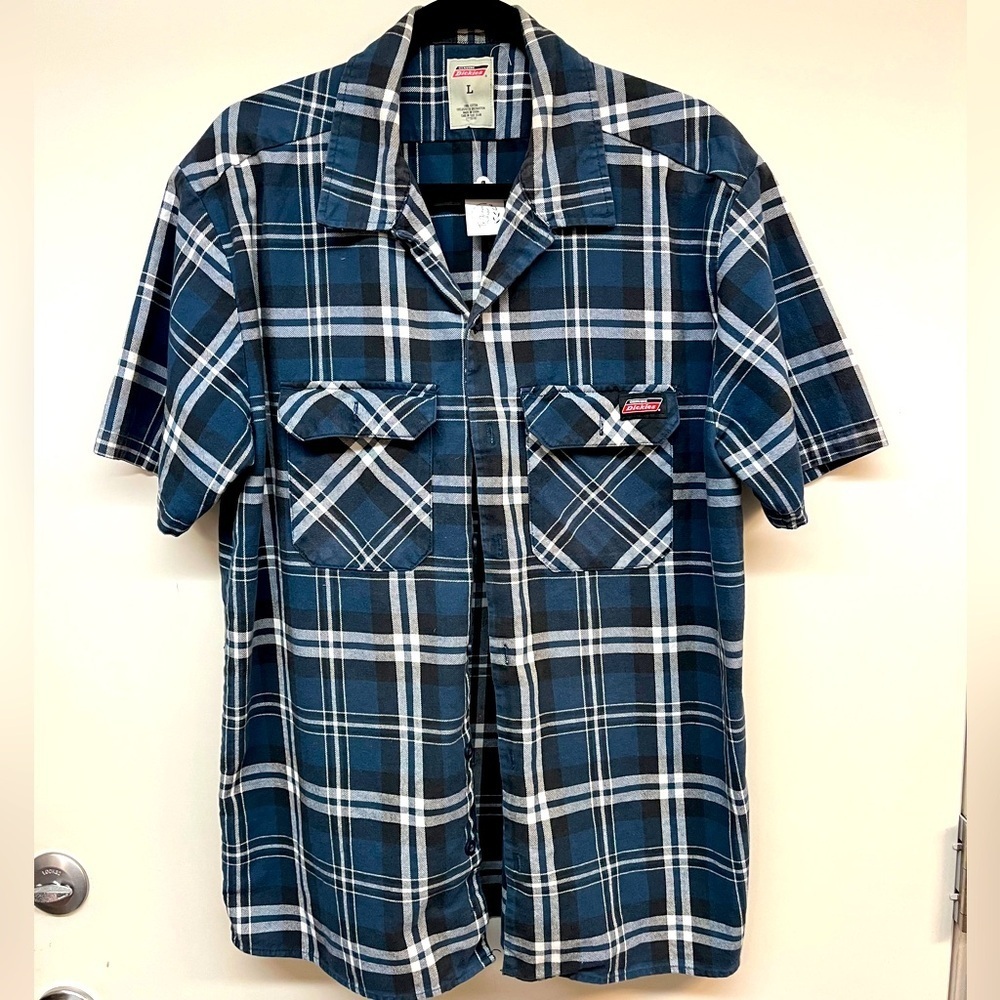 Dickies Men’s Large Blue Plaid Button-Down Shirt